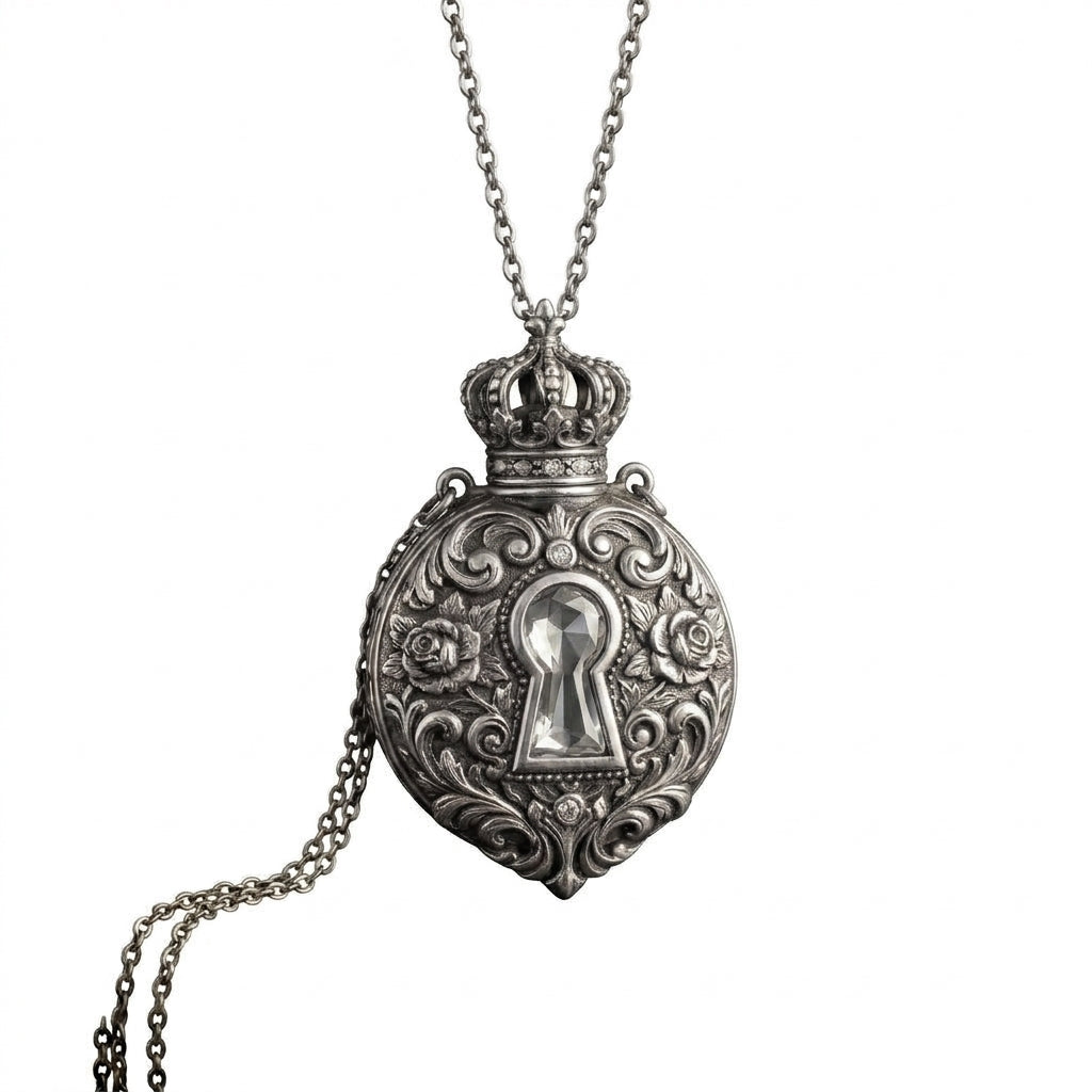 MnfafBn™ Vintage Aromatherapy Perfume Pendant Necklace, Antique Gold Crown & Keyhole Locket Diffuser, Wearable Essential Oil Fragrance Bottle Necklace, Gothic Steampunk Jewelry Gift for Women