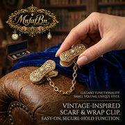 MnfafBn™ Vintage Cardigan Clip for Women - Retro Gold Filigree Scarf & Shawl Clip with Pearls, Elegant Double Duck-Mouth Sweater Collar Chain Clip, Antique Fashion Accessories Gift Set with Wooden Box