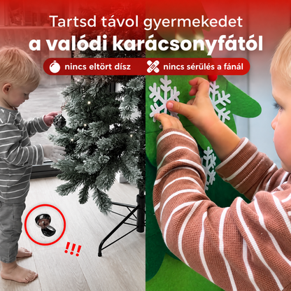 🎄 Falra akasztható DIY filc karácsonyfa gyerekeknek – 32 dísz + ajándék fényfüzér