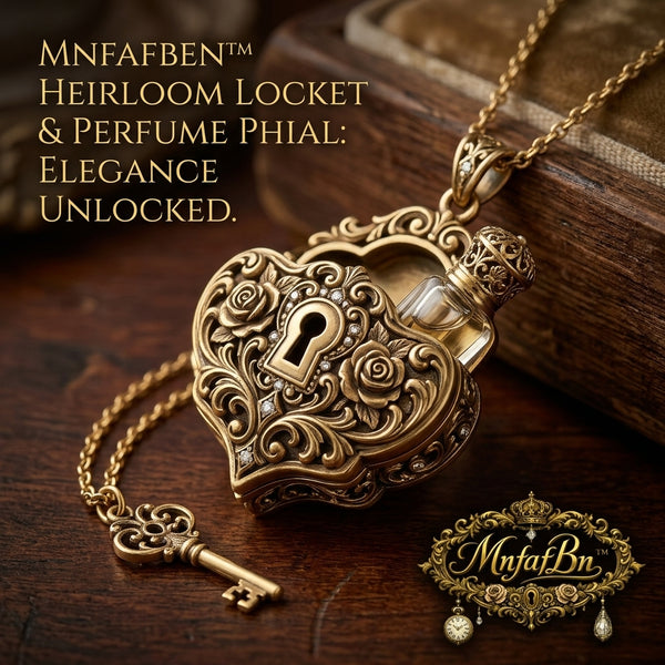 MnfafBn™ Vintage Heart Locket Necklace with Mini Perfume Vial & Key Charm - Antique Gold Victorian Filigree Rose Pendant - Secret Keepsake Jewelry Gift for Her