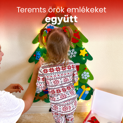🎄 Falra akasztható DIY filc karácsonyfa gyerekeknek – 32 dísz + ajándék fényfüzér