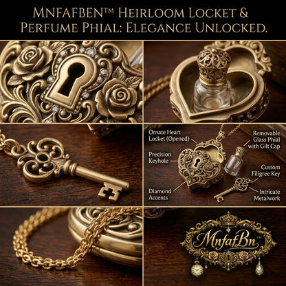 MnfafBn™ Vintage Heart Locket Necklace with Mini Perfume Vial & Key Charm - Antique Gold Victorian Filigree Rose Pendant - Secret Keepsake Jewelry Gift for Her