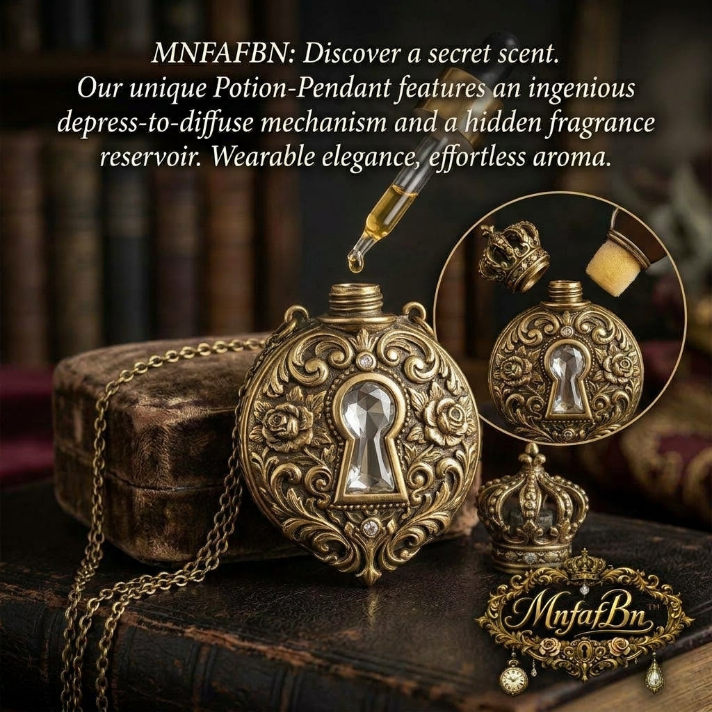 MnfafBn™ Vintage Aromatherapy Perfume Pendant Necklace, Antique Gold Crown & Keyhole Locket Diffuser, Wearable Essential Oil Fragrance Bottle Necklace, Gothic Steampunk Jewelry Gift for Women