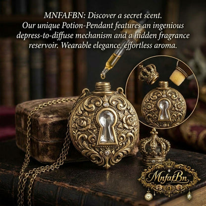 MnfafBn™ Vintage Aromatherapy Perfume Pendant Necklace, Antique Gold Crown & Keyhole Locket Diffuser, Wearable Essential Oil Fragrance Bottle Necklace, Gothic Steampunk Jewelry Gift for Women