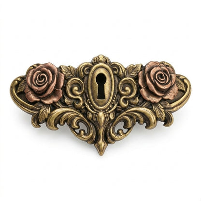 MnfafBn™ Vintage Rose & Keyhole Scarf Clip | Antique Gold Shawl Clasp & Fabric Cinch | One-Hand Quick Release Collar Holder | Retro Gothic Brooch Accessory for Scarves, Shawls, and Ascots