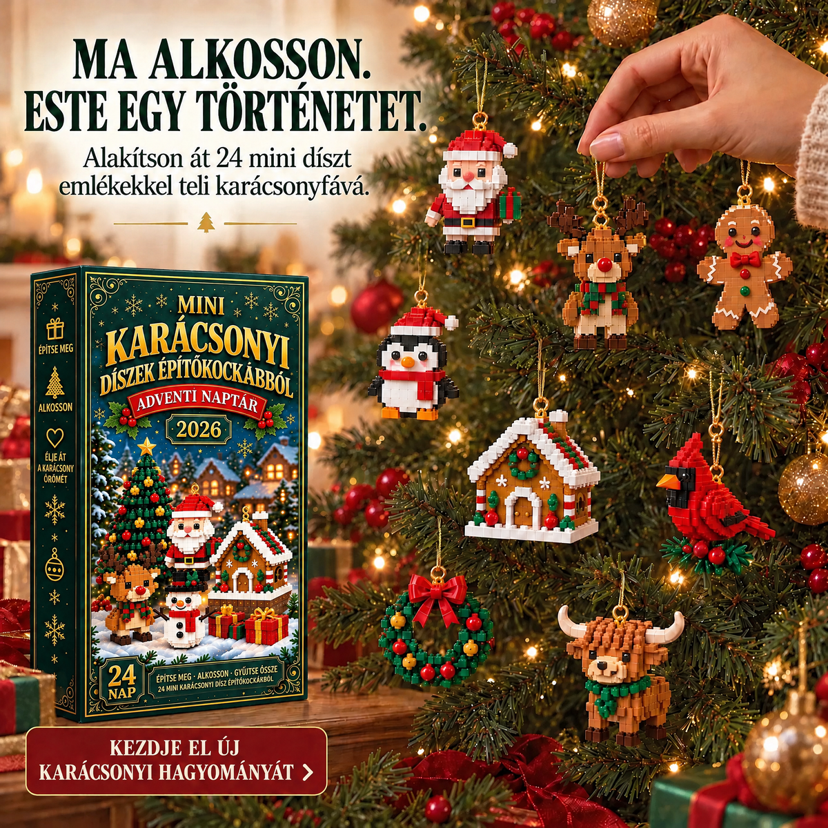 Adventi kalendárium 24 karácsonyi mini építőkockás dísszel