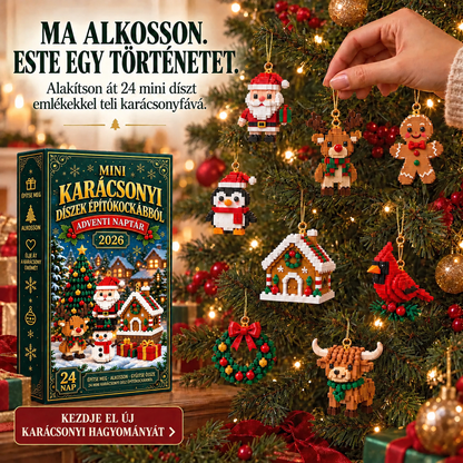 Adventi kalendárium 24 karácsonyi mini építőkockás dísszel
